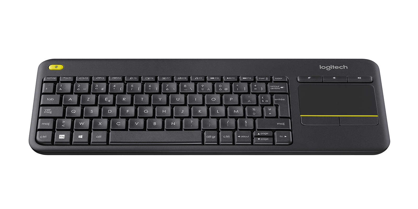 K400 Plus Wireless Touch Keyboard Relaxed wireless control of your PC connected TV - Black Français (Azerty)
K400 Plus Wireless Touch Keyboard Relaxed wireless control of your PC connected TV - Black Français (Azerty)