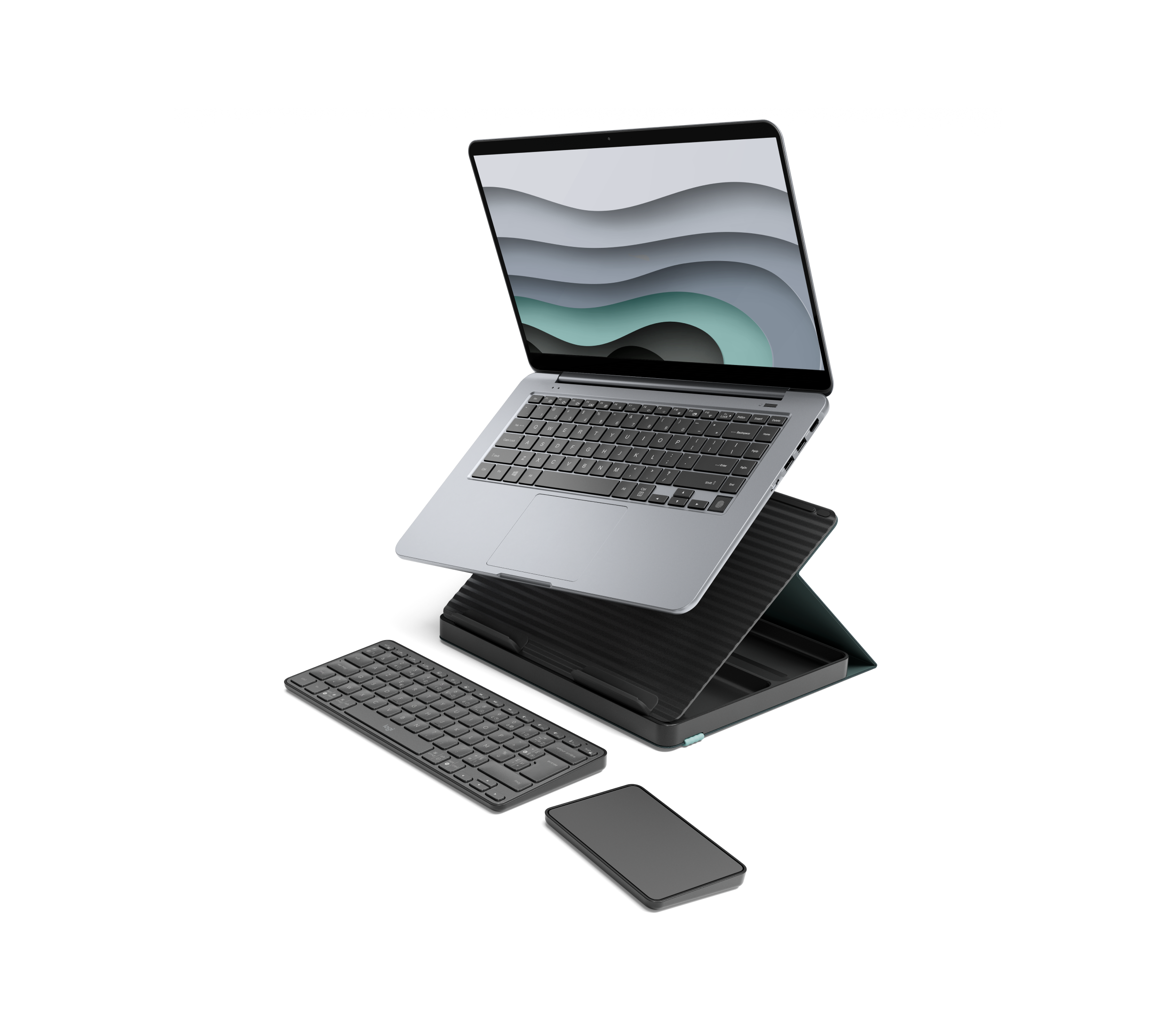 Logitech Casa Pop-Up Desk - Clavier, pavé tactile sans fil, support en Classic Chic