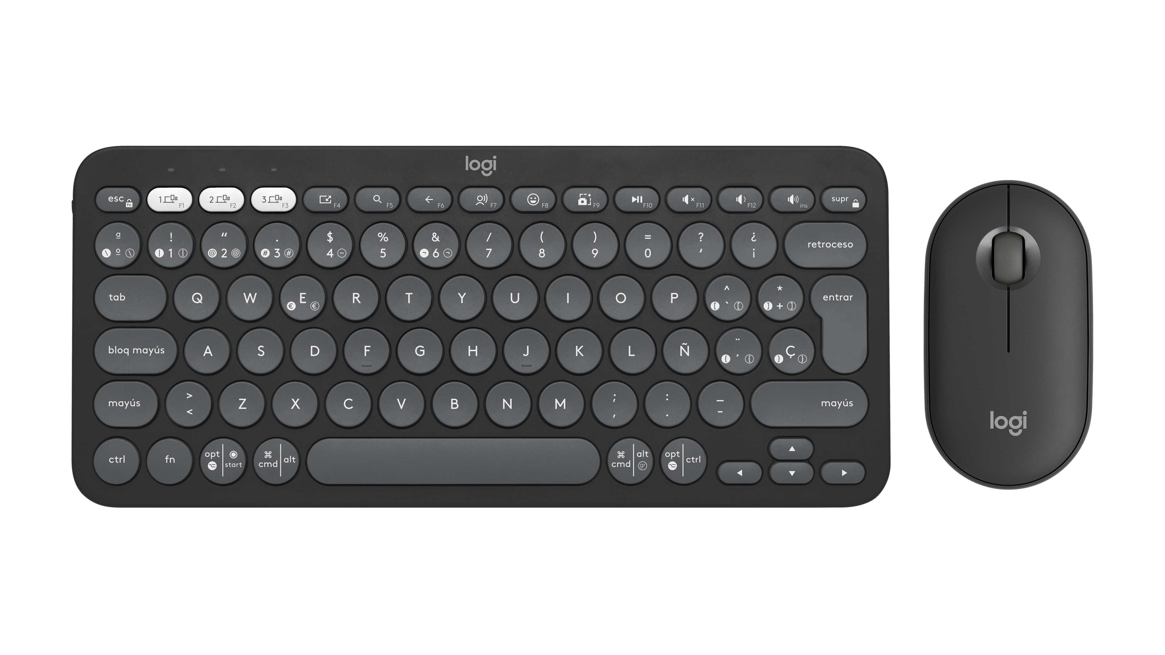 Logitech Grafitgrå Nyanser Pebble 2 Combo – Trådlöst Tangentbord Och Mus In Spanska (Qwerty)