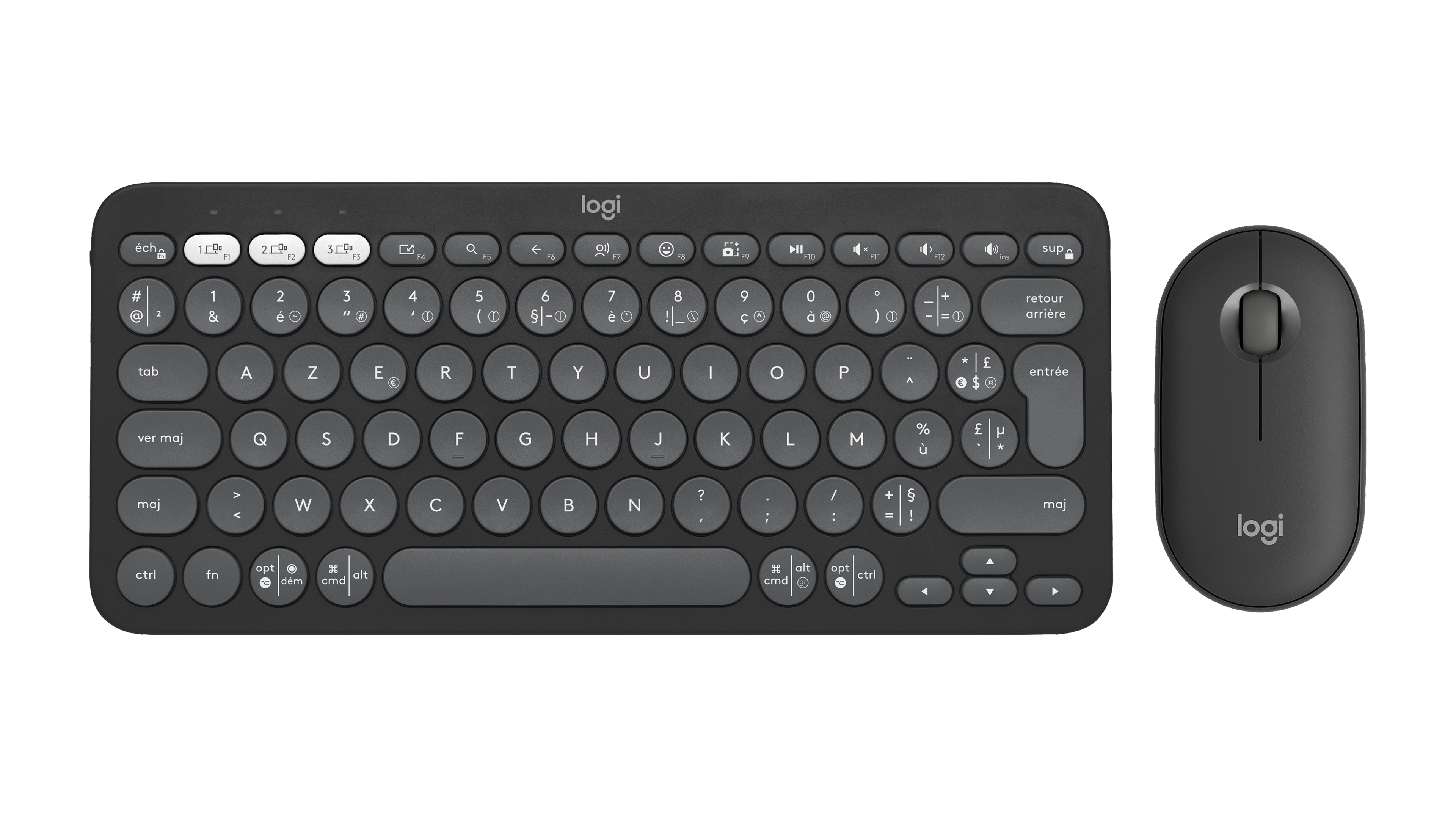 Logitech Grafitgrå Nyanser Pebble 2 Combo – Trådlöst Tangentbord Och Mus In Franska (Azerty)