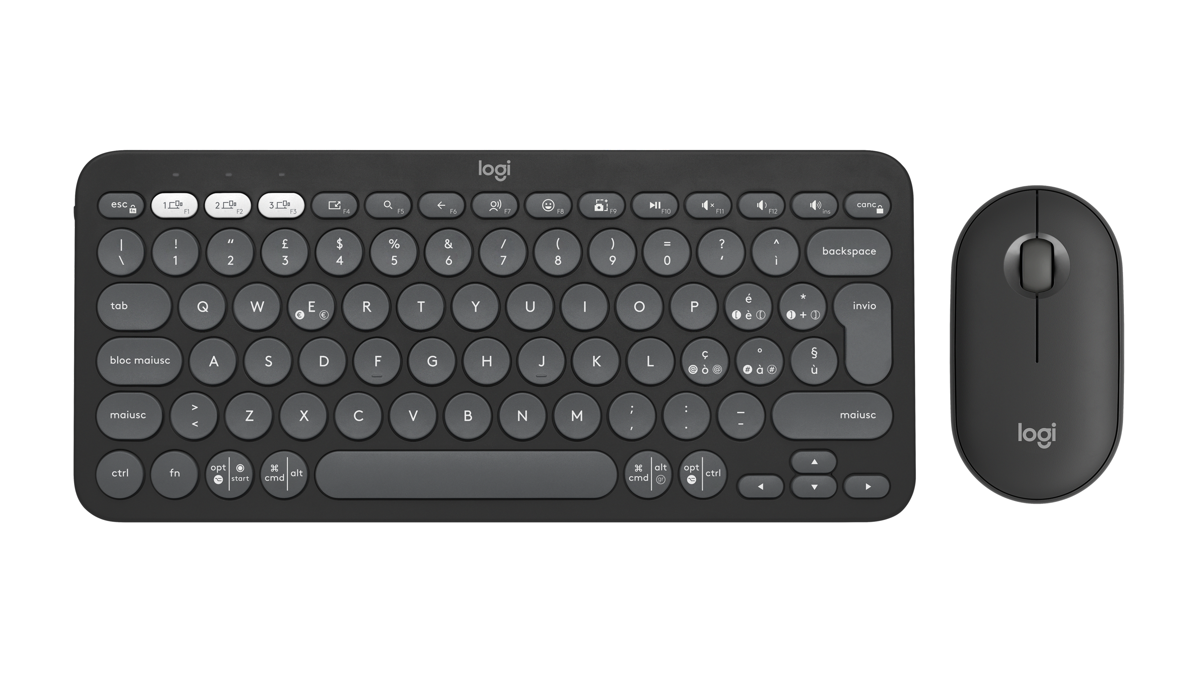 Logitech Grafitgrå Nyanser Pebble 2 Combo – Trådlöst Tangentbord Och Mus In Italienska (Qwerty)