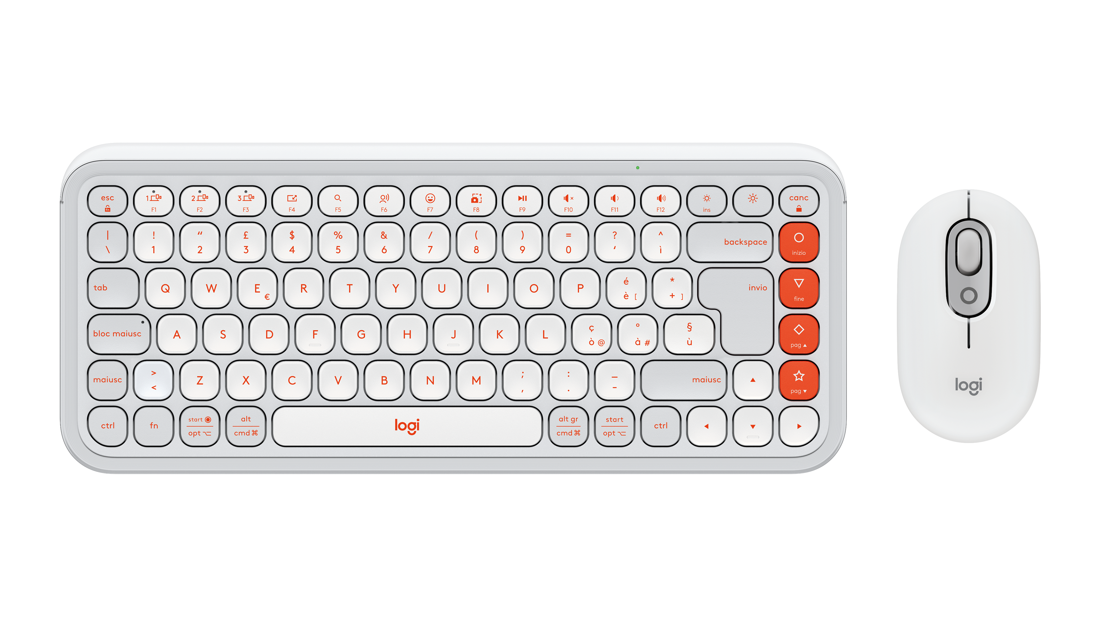 Logitech Kit mouse e tastiera POP Icon in Off-white e arancione, Italiano (QWERTY)