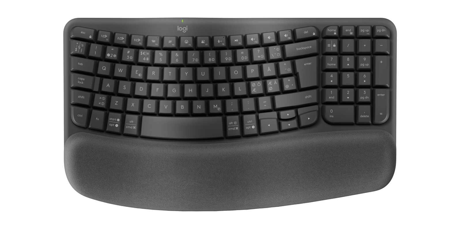 Logitech Wave Keys for Business - Tastiera ergonomica in grafite, Danese/Norvegese/Svedese/Finlandese (QWERTY)