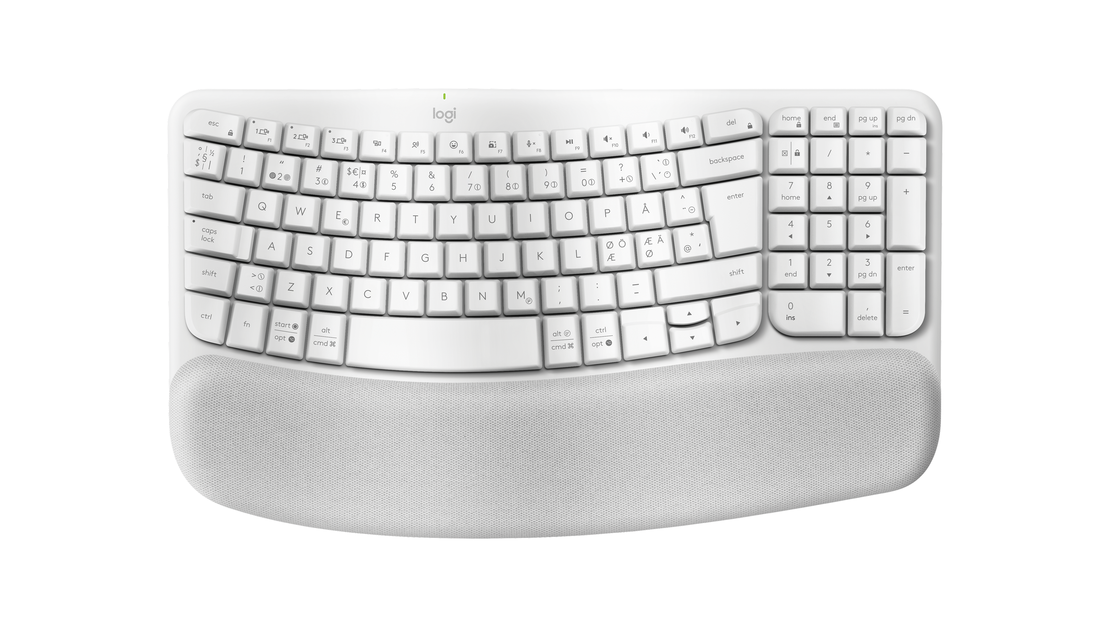 Logitech Tastiera wireless ergonomica Wave Keys in Off-White, Danese/Norvegese/Svedese/Finlandese (QWERTY)