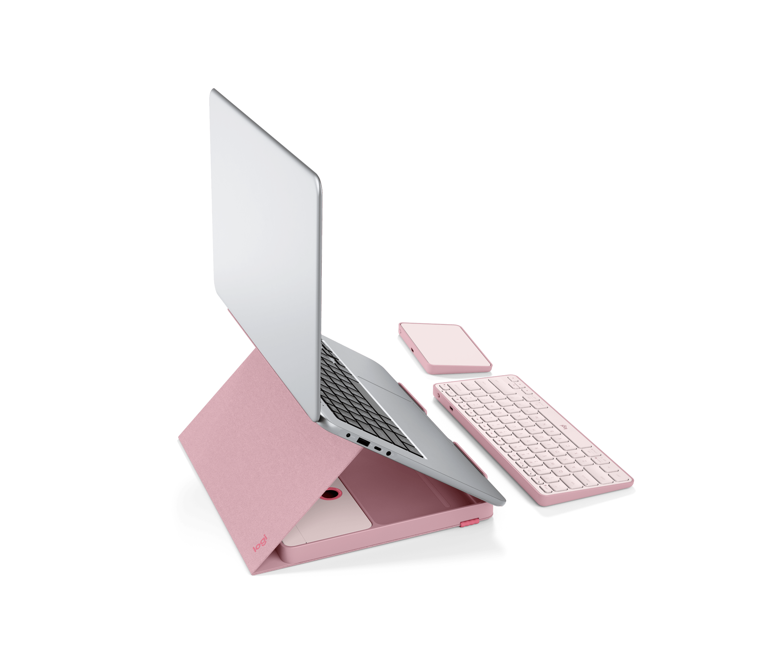 Logitech Casa Pop-Up Desk All-in-one kit: stand, keyboard, touchpad, цвет: Пудровый — фото 2