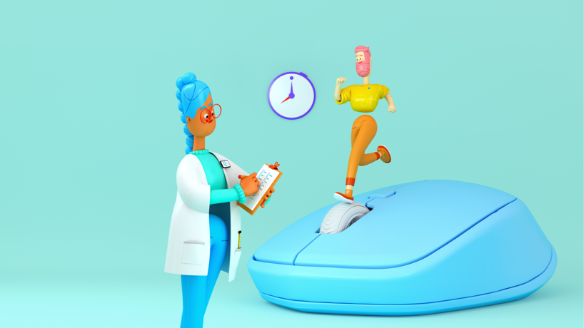 Illustration d'une personne faisant tourner une molette de défilement sur une souris bleue