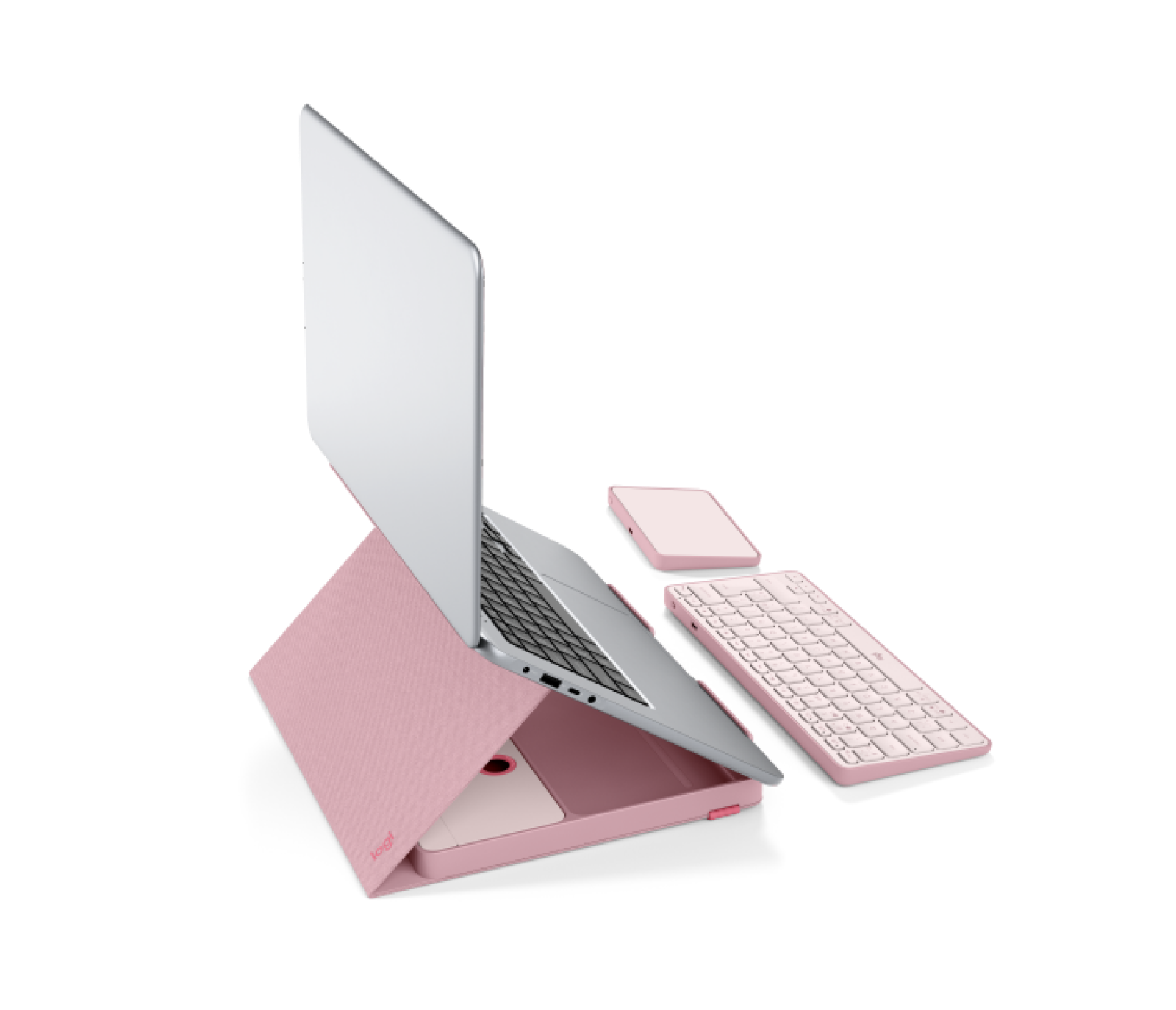 Photos - Keyboard Logitech CASA POP-UP DESK Foldaway kit with laptop stand, , touchpad and storage. - Bohemian Blush UK English (Qwert 
