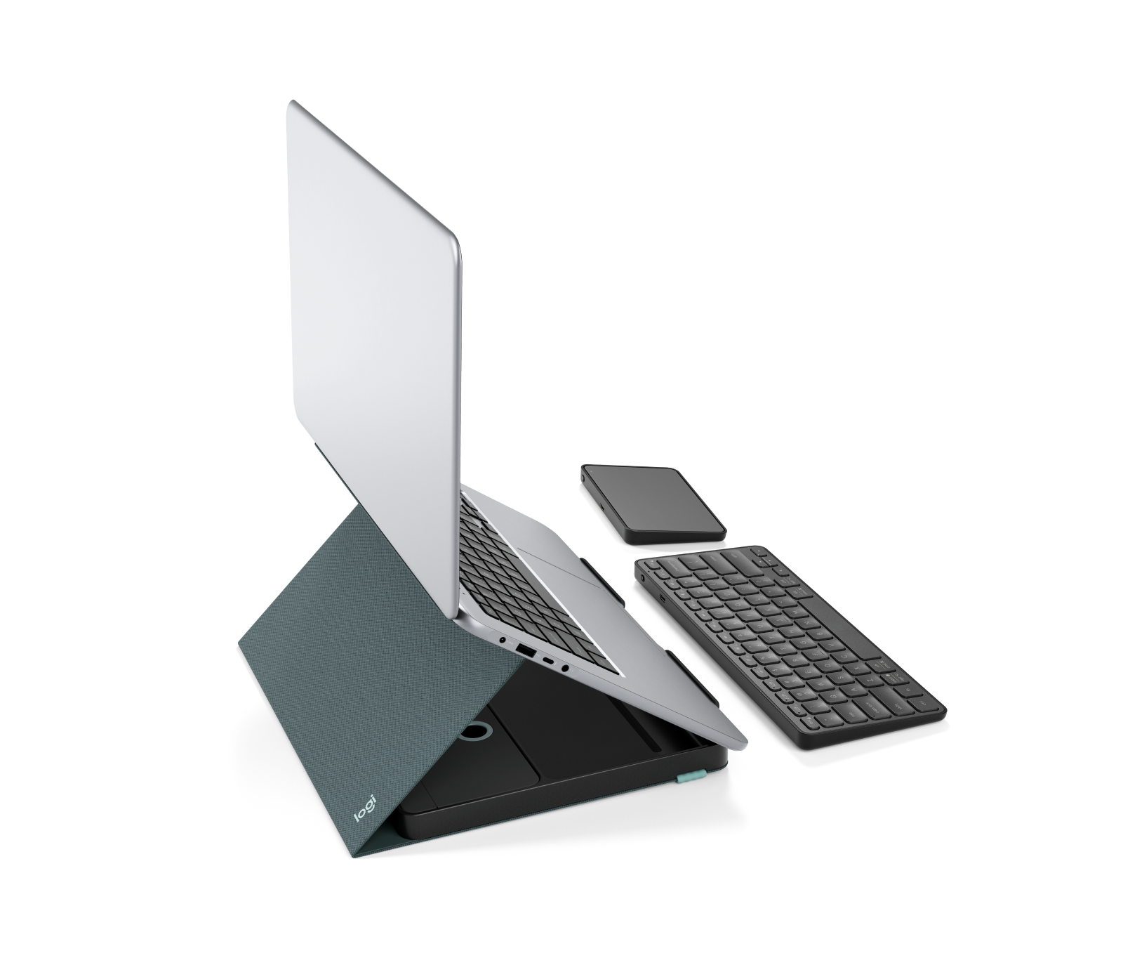 Image of CASA POP-UP DESK Foldaway kit with laptop stand, keyboard, touchpad and storage. - Classic Chic English