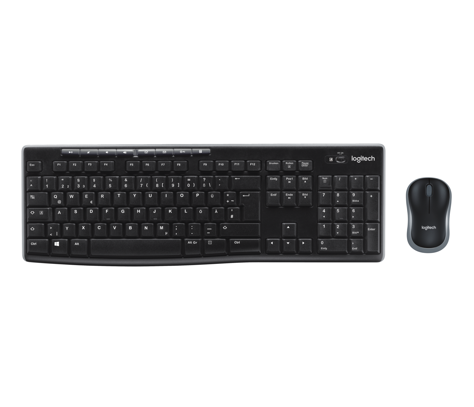 Black Grey Wireless Keyboard and Mouse Combo,2.4GHz Dropout-Free Connection,Full Size Slim Thin Wireless Keyboard with Palm Rest and Comfortable Mouse 