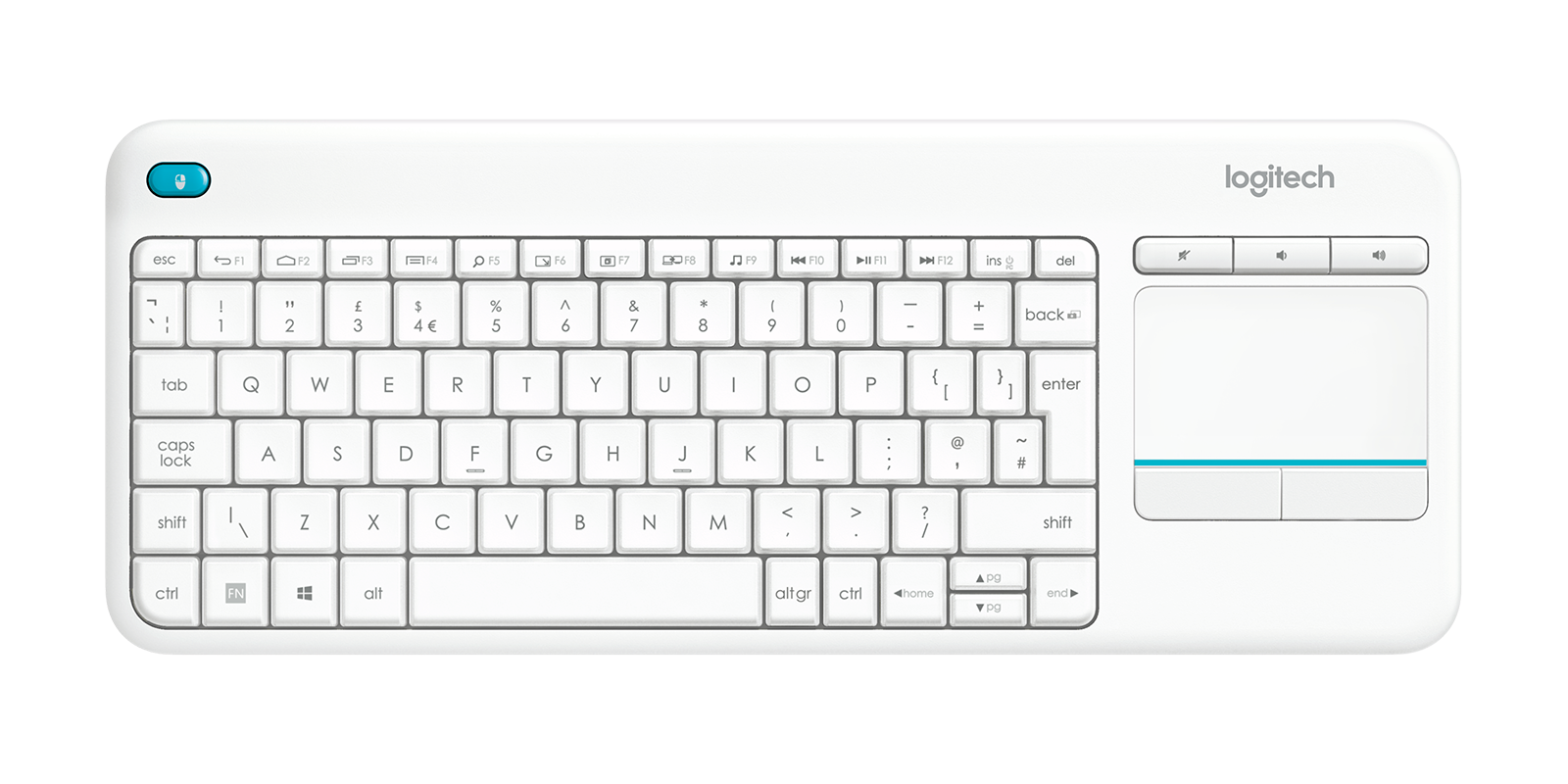 K400 Plus Wireless Touch Keyboard - White US International (Qwerty)