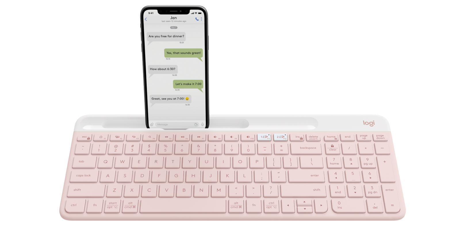 Logitech K580 Slim Multi-Device Wireless Keyboard with Bluetooth in Rose