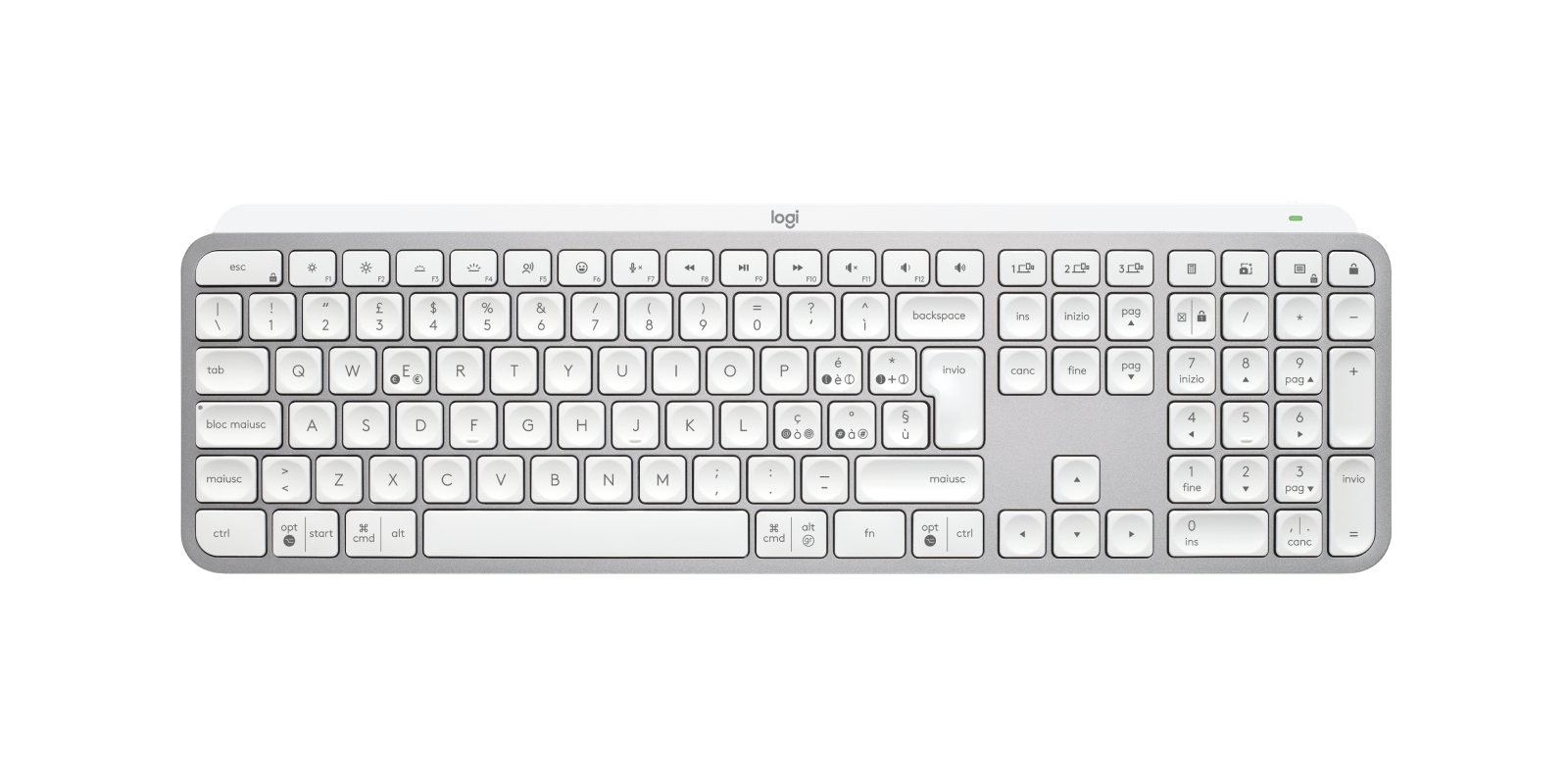 Logitech MX Keys S tastiera RF senza fili + Bluetooth QWERTY Italiano  Alluminio, Bianco