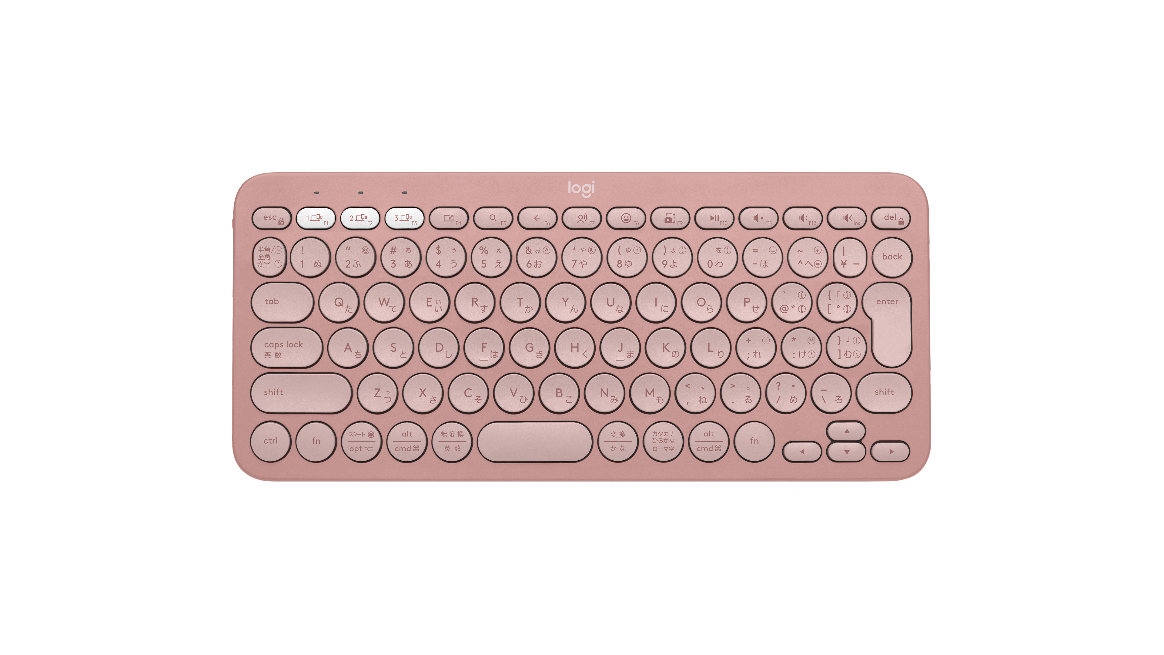 ロジクール Pebble Keys 2 K380s のローズ。薄くて丸いキーが並ぶ小さなキーボード