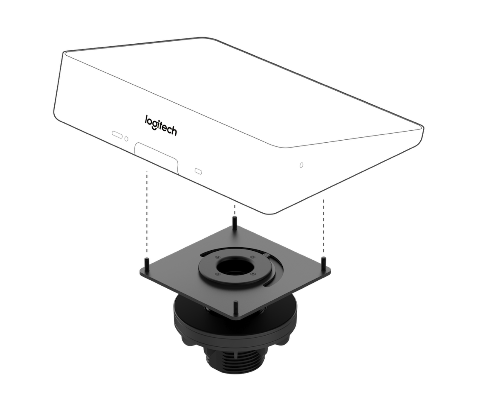 Image of Table Mount for Logitech Tap Swiveling table mount with cable management for Logitech Tap and Tap IP meeting room controllers. - Dark Grey