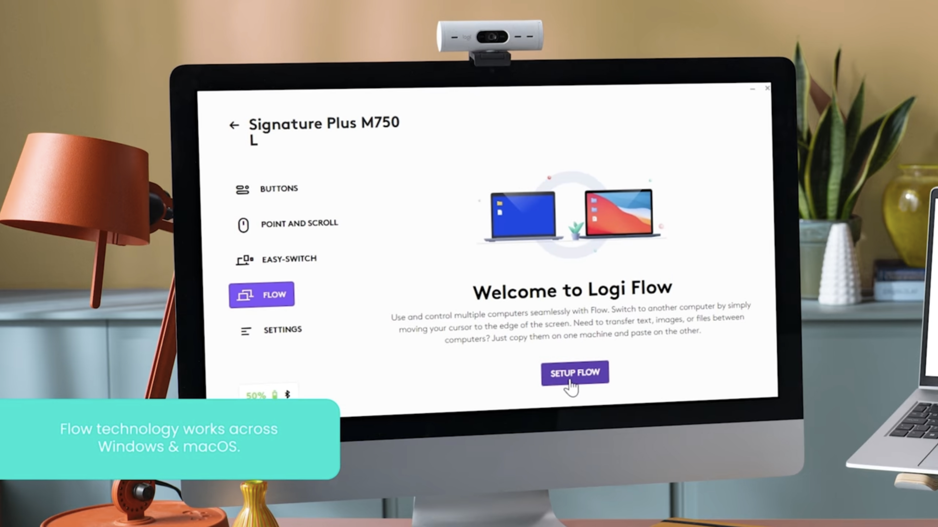 Cómo controlar varias computadoras con un mouse Signature Plus M750 mediante la función Flow en Options+