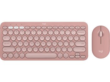 Pebble 2 Combo Slim, multi-device Bluetooth® keyboard and mouse with customizable keys and button. - Tonal Rose English