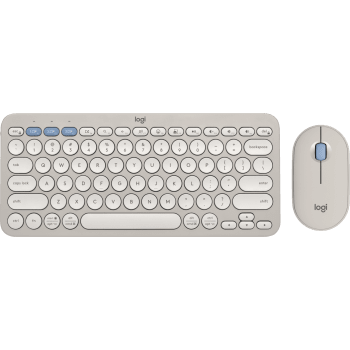 Pebble 2 Combo Slim, multi-device Bluetooth® keyboard and mouse with customizable keys and button.- Tonal Sand- English