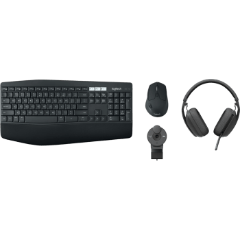 Productivity Bundle 1080p Webcam, Lightweight & Wireless headset, Wireless Keyboard/Mouse combo, and Stylish headset stand. - Black