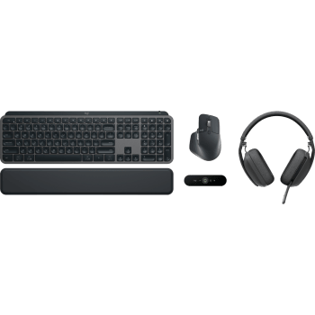 Ultimate Productivity Bundle HDR 4k Webcam, Lightweight & Wireless headset, Bluetooth performance Keyboard/Mouse Combo, and Anti-slip & Spill-resistant desk mat. - Black