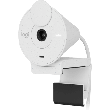 Brio 300 A 1080p webcam with auto light correction, noise-reducing mic, and USB-C connectivity. - Off-white