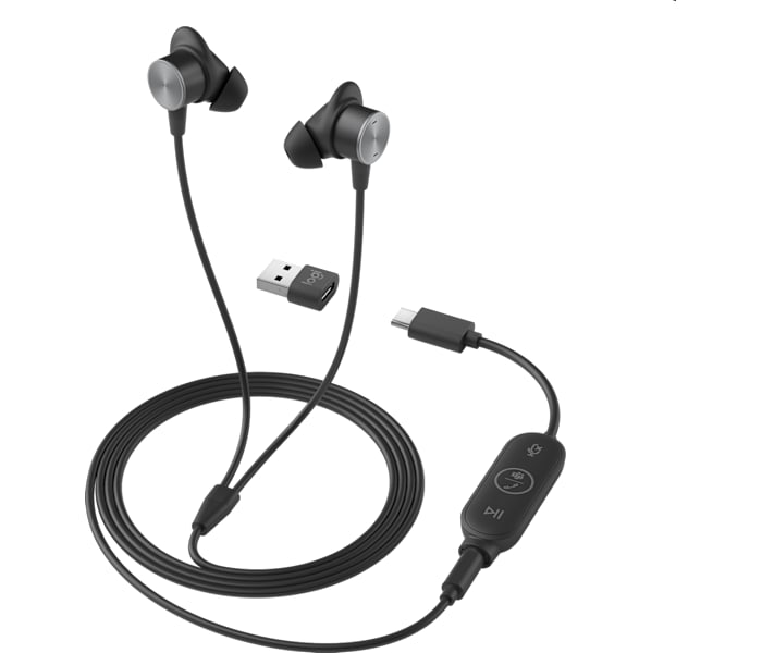 Logitech Zone Wired Earbuds with Noise Cancelling Mic in Graphite