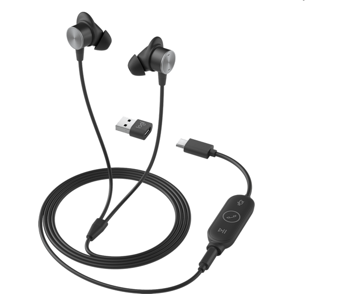 Logitech Zone Wired Earbuds with Noise Cancelling Mic in Graphite