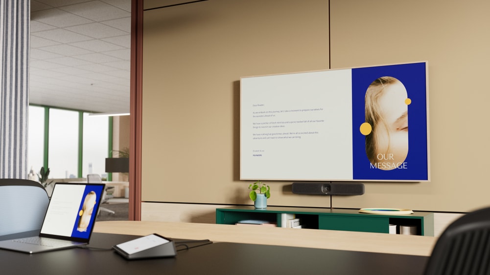 Small meeting room with video conferencing equipment