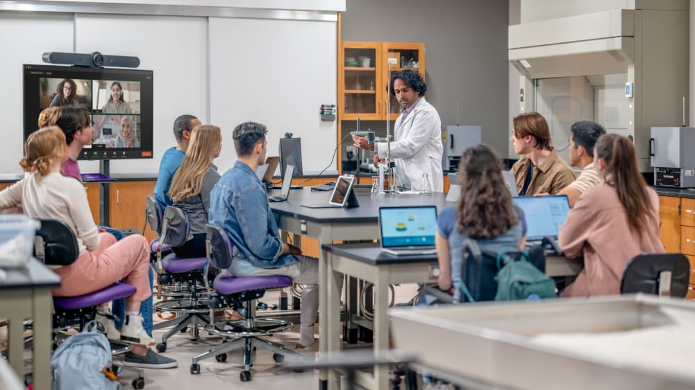 Hybrid classroom using video conferecing equipment