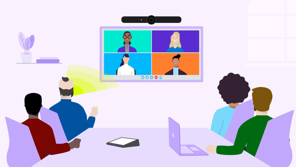 Ilustração de uma reunião por videoconferência