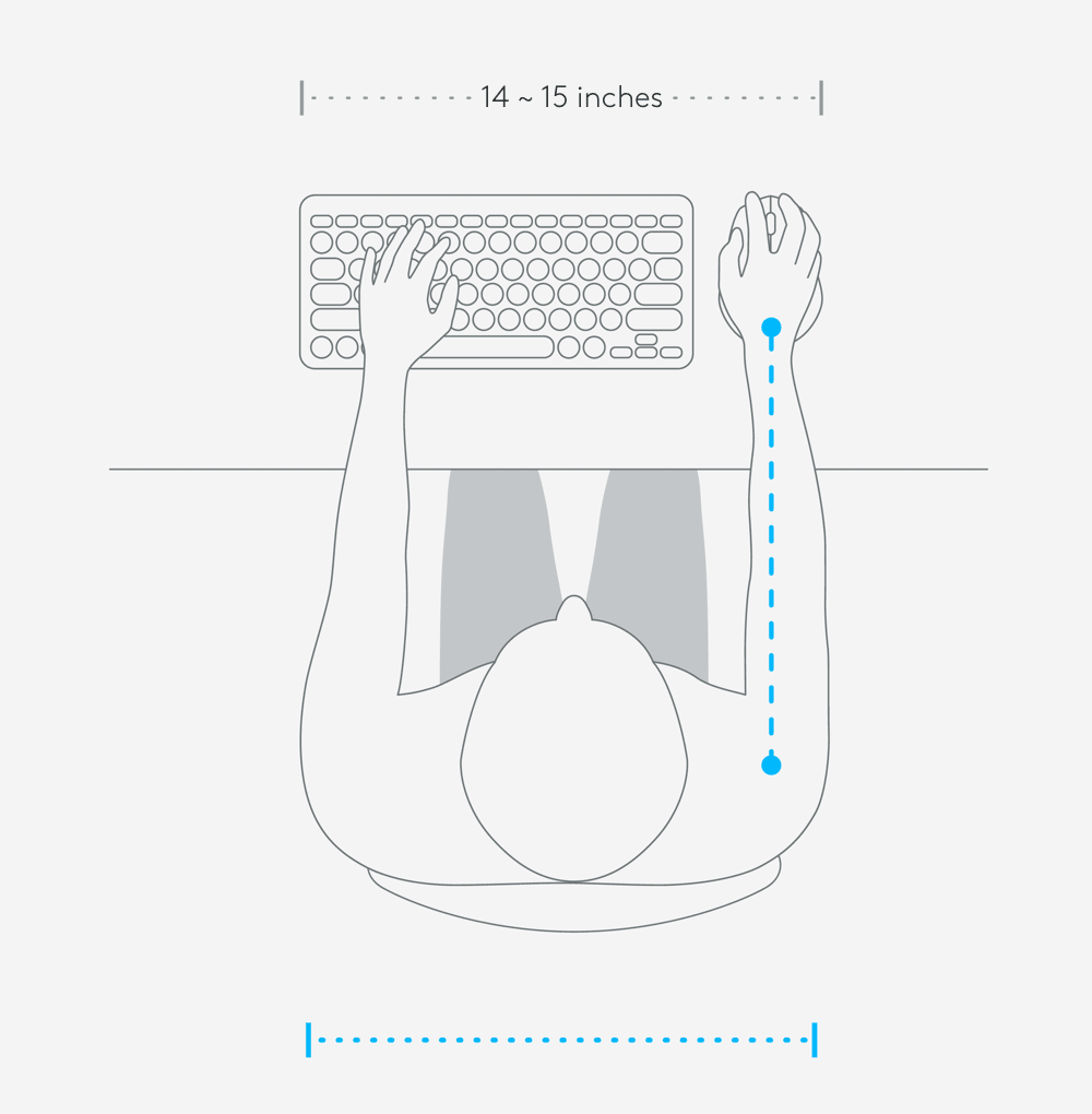 Ergonomisk setup med tastatur og mus til mindre mennesker