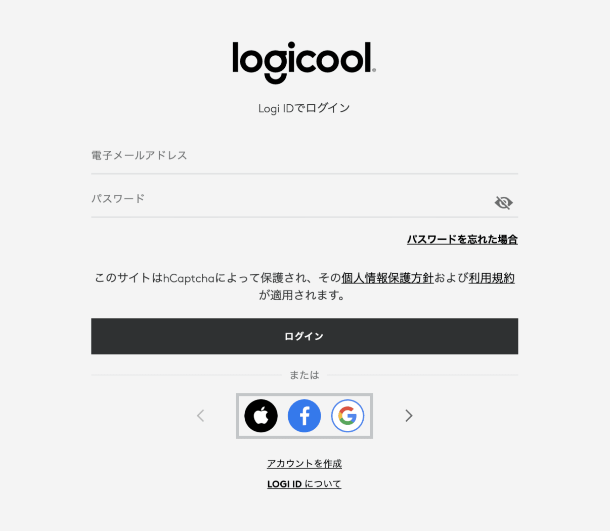 Logi IDログインウィンドウ