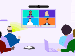 Ilustração de uma pessoa em uma reunião por vídeo