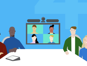 Ilustración de personas en una reunión de videoconferencia