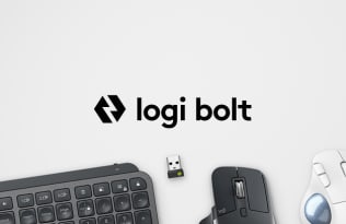Logi Bolt-logo met een toetsenbord en muizen