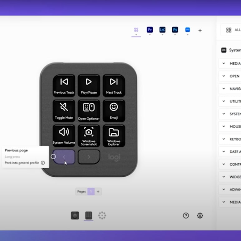 Access general profile actions with Peek on MX Creative Console