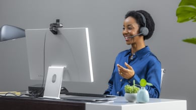 Person using headset for a video call