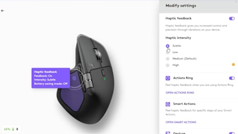 Haptic feedback settings of MX Master 4 with Logi Options+ App