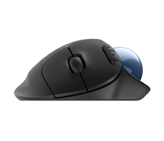 Logitech ergo m575s | bluetooth in logi bolt | tiho klikanje | grafitna ergonomska trackball miška 4 Logitech ergo m575s grafitna trackball miška stranski pogled