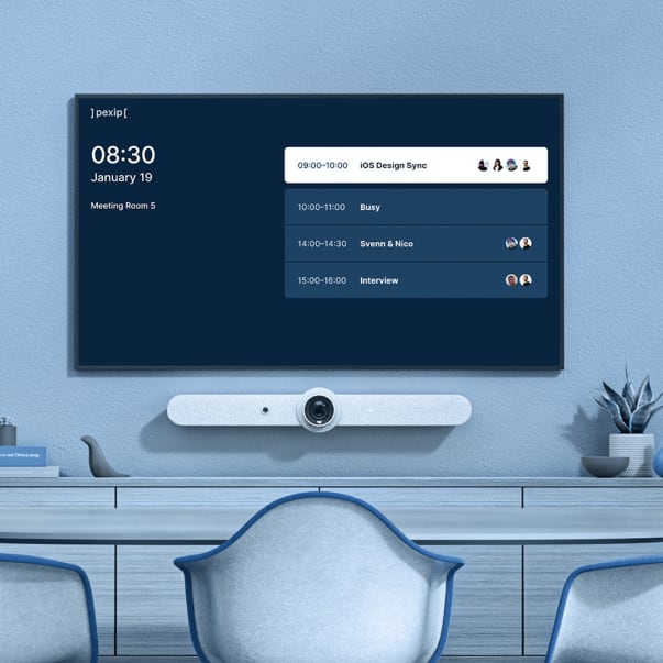 Video conferencing camera and monitor wall mounted