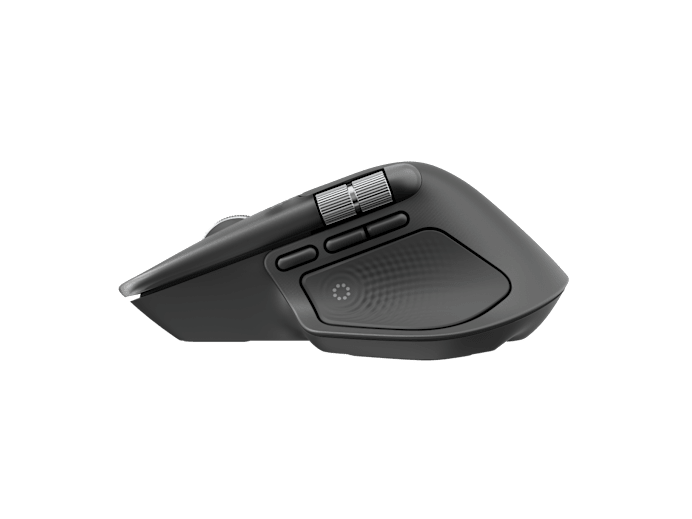 Logitech mx master 4 for business | grafitna | brezžična ergonomska miška logi bolt usb-c bluetooth 8k dpi | miška 2 Logitech mx master 4 for business stranski ergonomski pogled