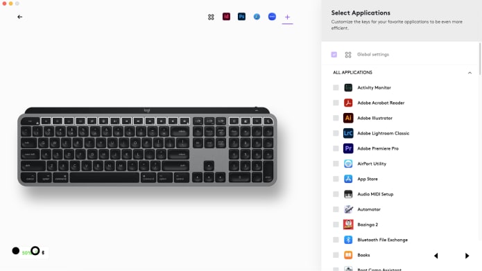 MX Keys S for Mac Logi Options + optimization screen