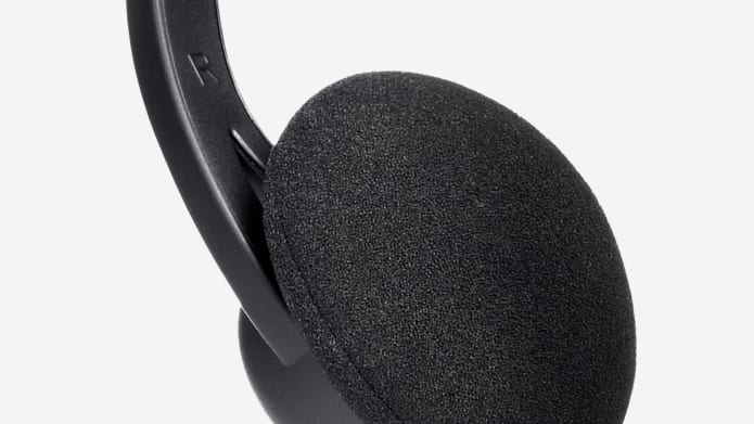 close up shot of headset ear cushions