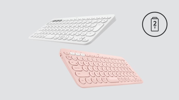 ピンクとホワイトのキーボード、2年間の電池アイコン