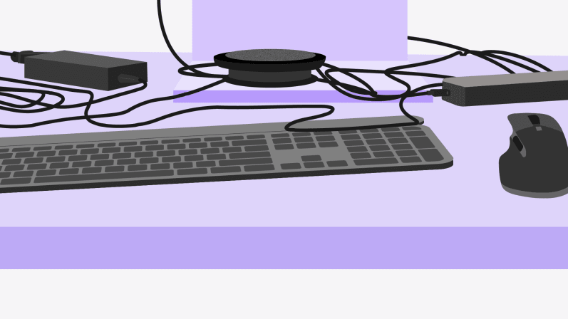 Illustration of workspace with many cords